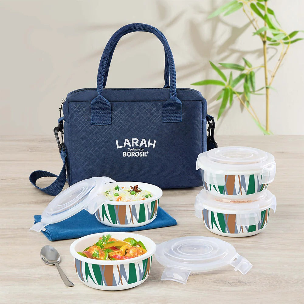 Borosil Larah Lunchbox Set of 4 Blue Bag