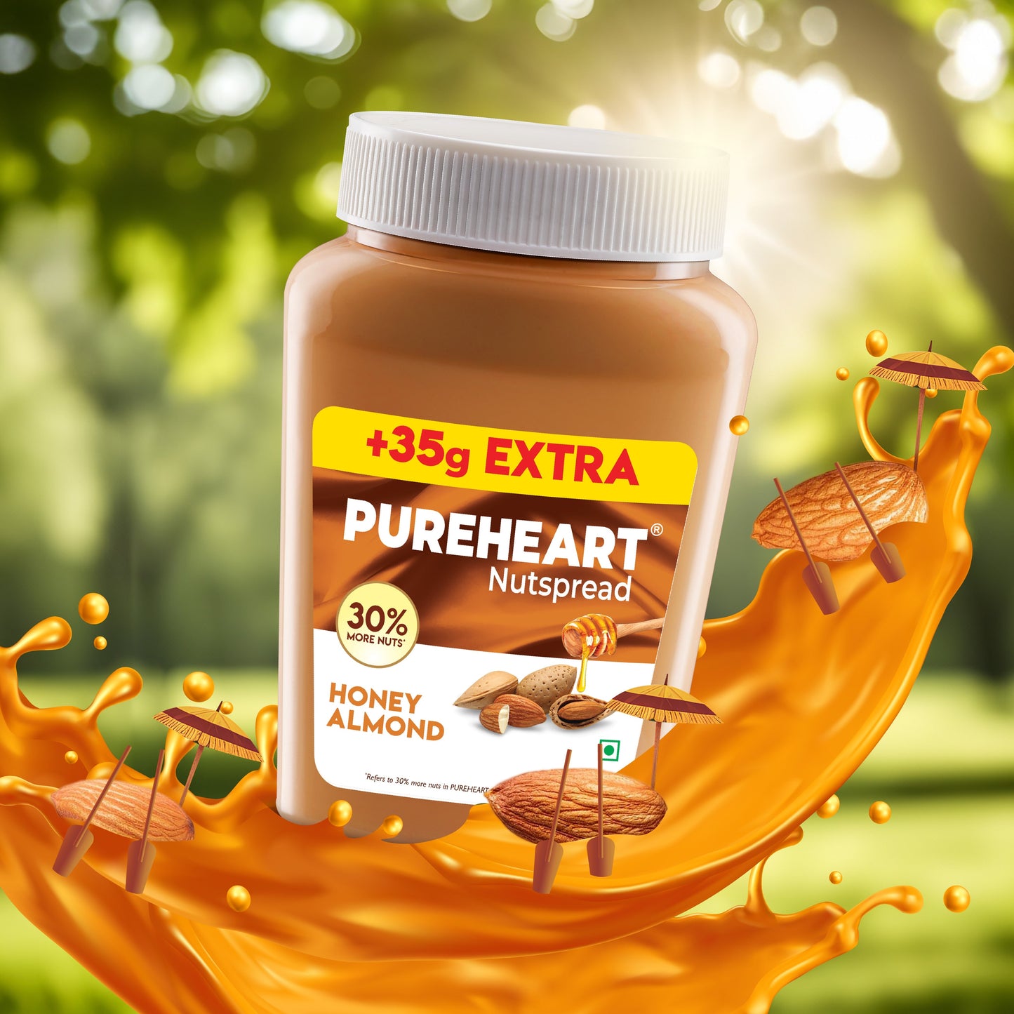 PUREHEART Honey Almond Nut Spread (350 + 35 ) - Honey Almond Spread for Breakfast, Delicious, Smooth and Creamy Snack