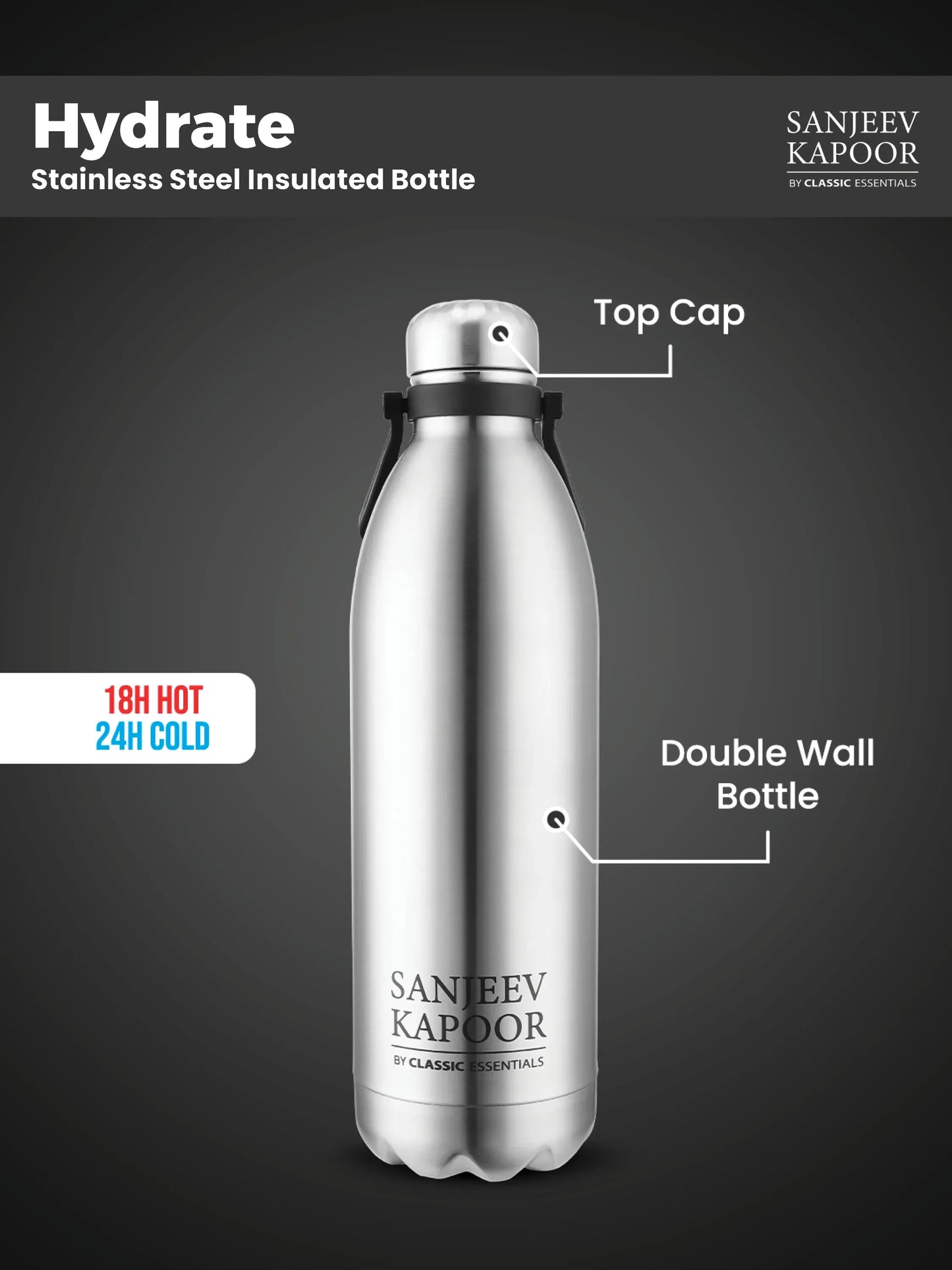 Sanjeev Kapoor by Classic Essentials Hydrate Stainless Steel Insulated Bottle 1800ml