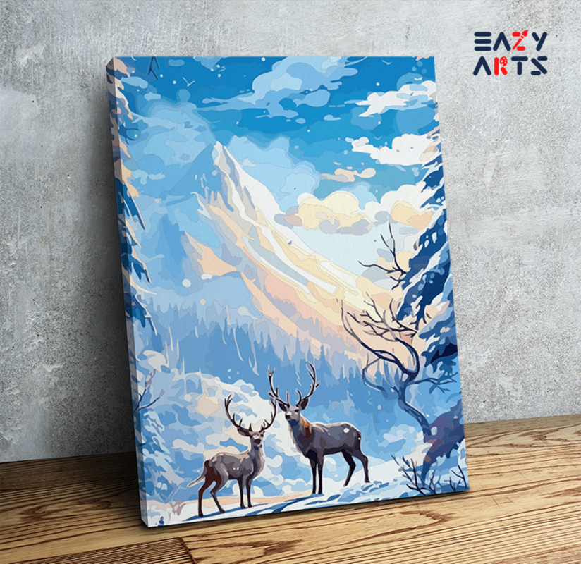 Winter Forest Deer Scene Paint by Numbers Kit