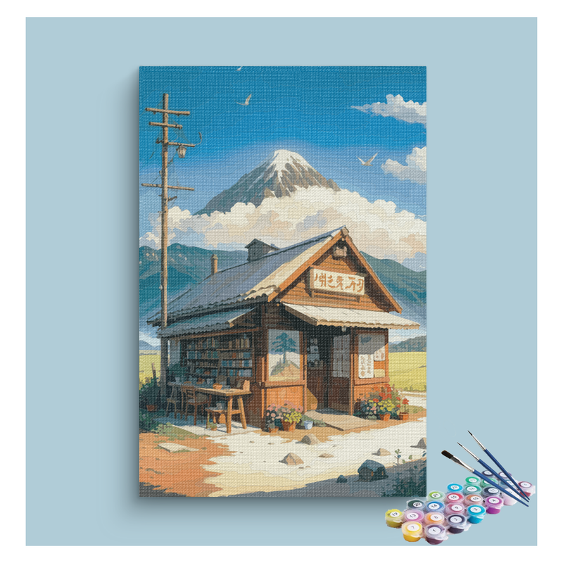 Rustic Bookshop with Mountain View Paint by Numbers Kit