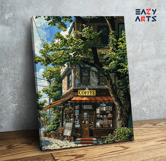 Quaint Coffee Shop Corner Paint by Numbers Kit