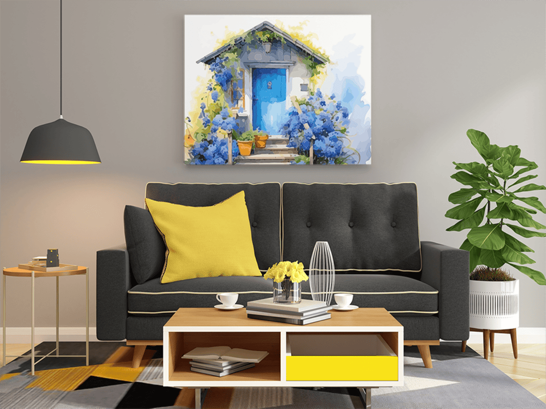 Cottage Garden with Blue Blooms Paint by Numbers Kit