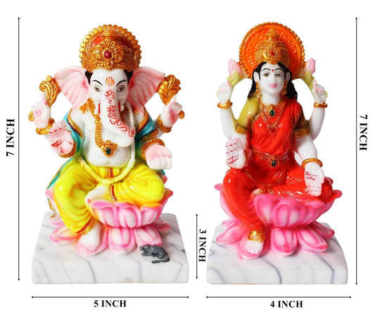 Hindu Deities Lakshmi and Ganesha Marble Statue (7 Inch)