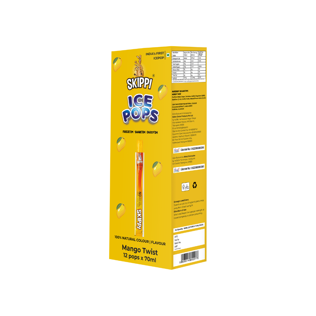 Mango Twist Flavor Skippi Natural Ice Pop, Pack of 12 Ice Pops