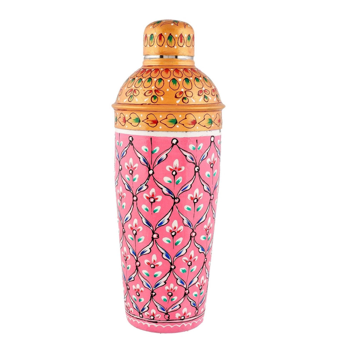 Premium Hand-Painted Pink Aluminium Water Bottle Flask with Floral Design