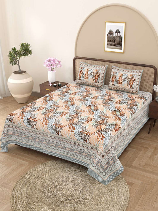 100% Pure Cotton Traditional Printed Bedsheet for Double Bed King Size Bedsheet with 2 Pillow Covers