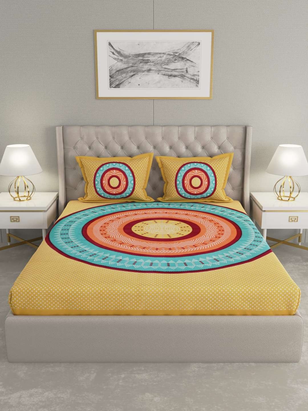 100% Pure Cotton Traditional Printed Bedsheet for Double Bed King Size Bedsheet with 2 Pillow Covers