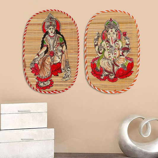 Bamboo Hand Crafted Wall Hangings Of Ganesh Ji And Laxmi Ji For Home D?cor