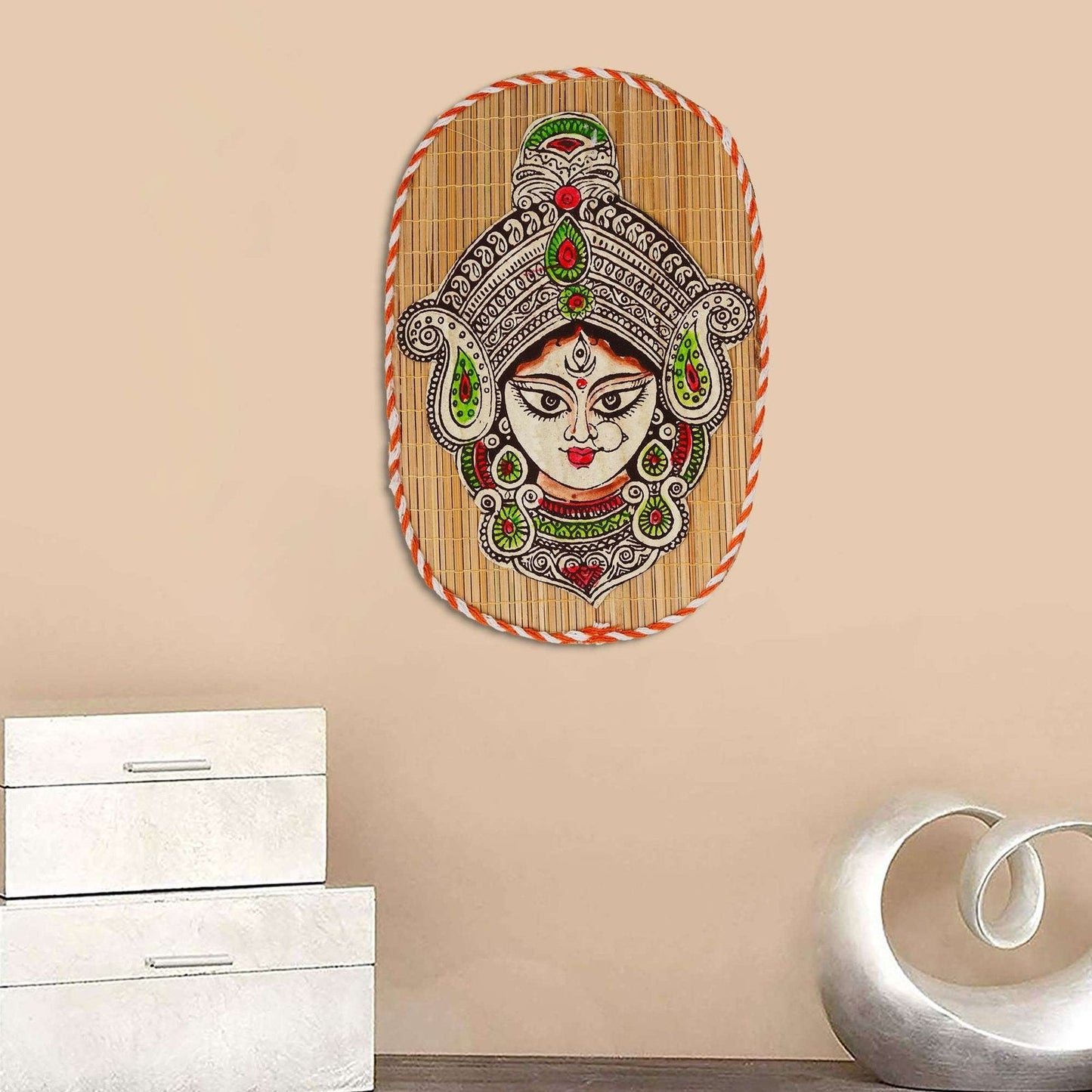 Oval Shaped Design Bamboo Hand Crafted Wall Hangings Durga Ji For Home D?cor | Bamboo Art For Wall Decor