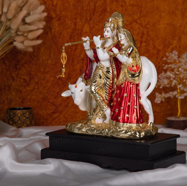 Svastika Radha Krishna Statue with Cow - 14.5 Inch
