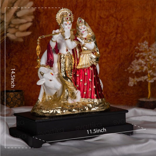 Svastika Radha Krishna Statue with Cow - 14.5 Inch