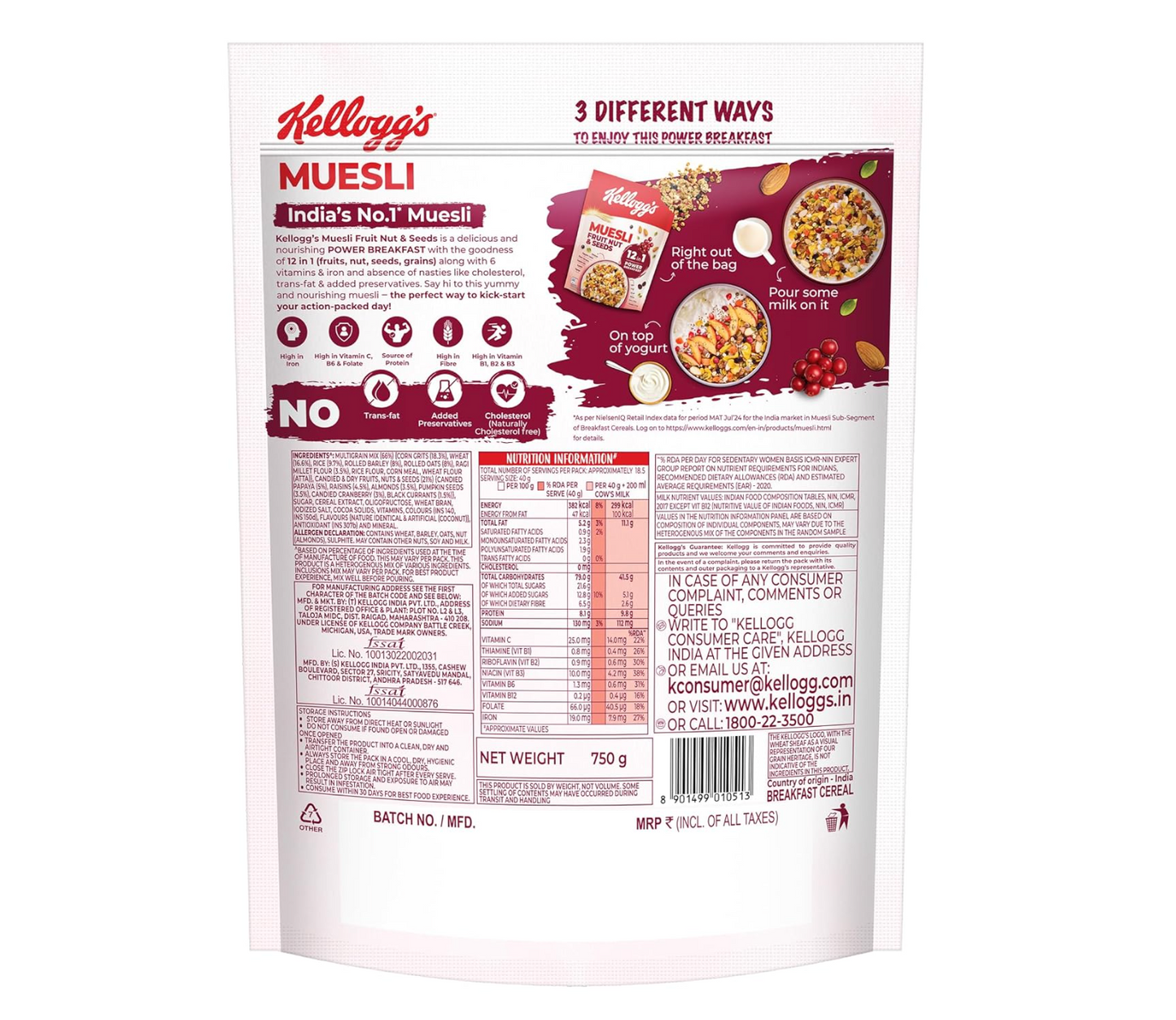 Kellogg's Muesli Fruit Nut & Seeds - 750 gms