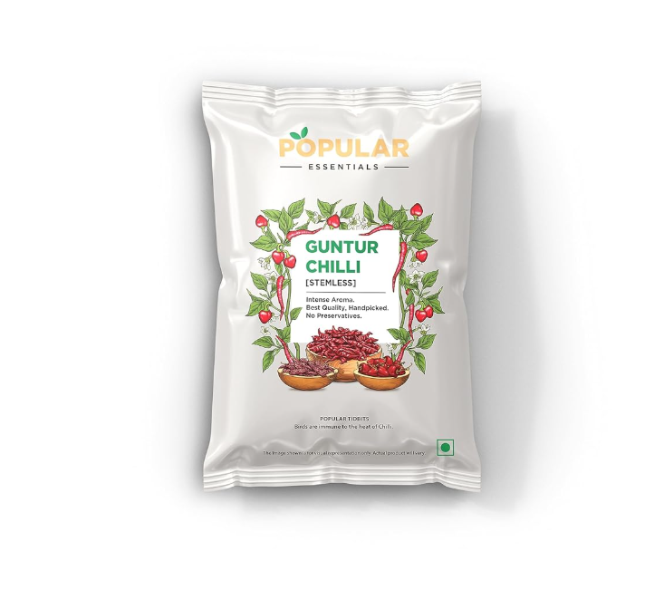 Popular Foods Essentials Guntur Chilli - With Stem - 100 gms (Pack of 3)