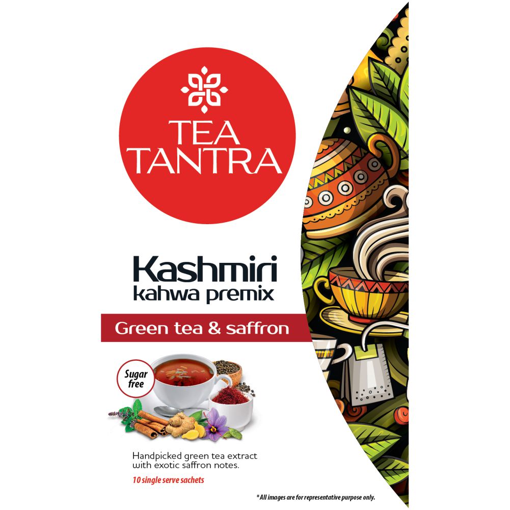 Tea Tantra Kashmiri Kahwa Instant Premix Powder | Green Tea & Saffron | Ready To Drink | 10 Sachets | No Artificial Colour & Flavours