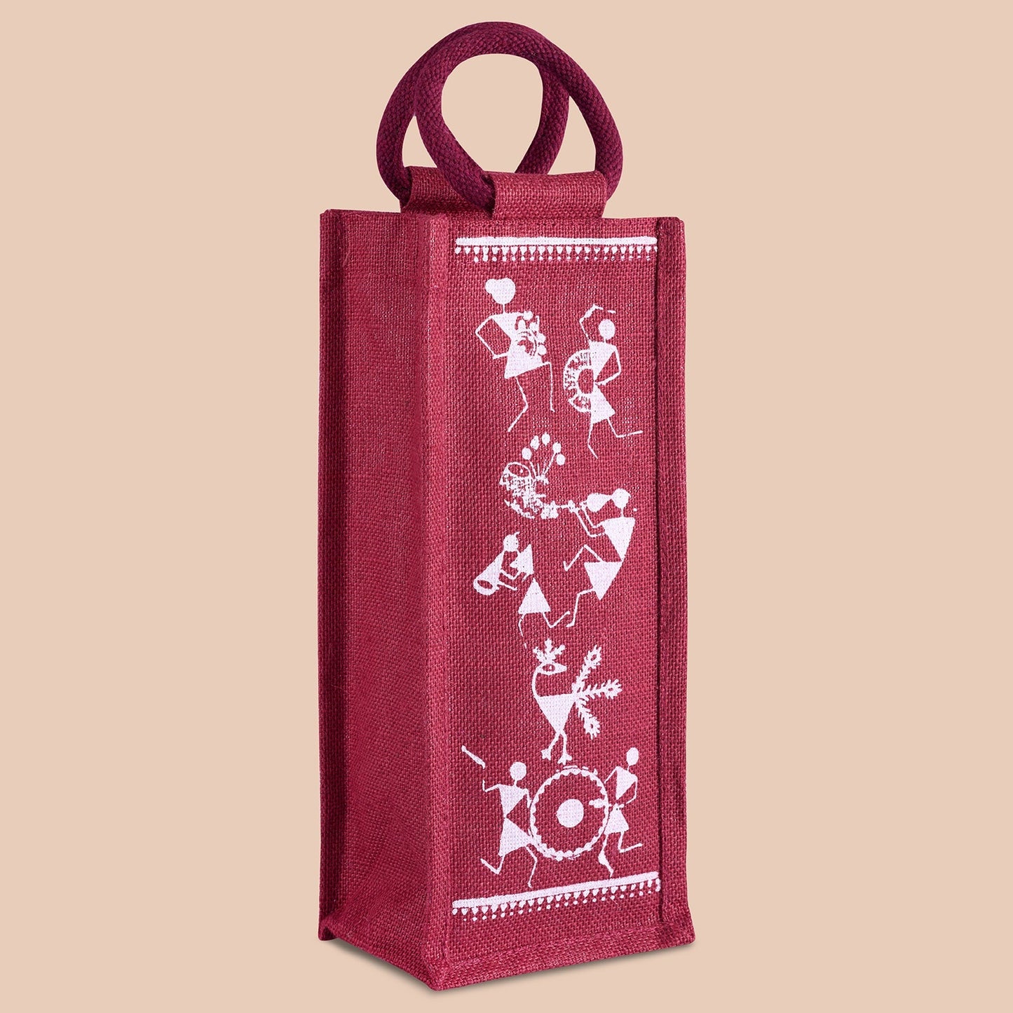 Jute Cottage Bottle Bag Warli Print
