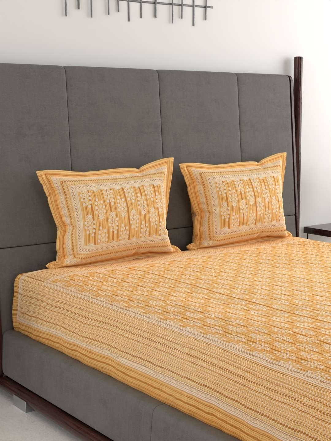 100% Pure Cotton Traditional Printed Bedsheet for Double Bed King Size Bedsheet with 2 Pillow Covers