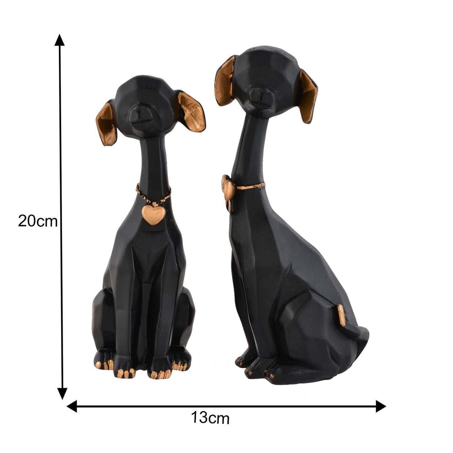 Black Golden Set of 2 Cute Dog Statues