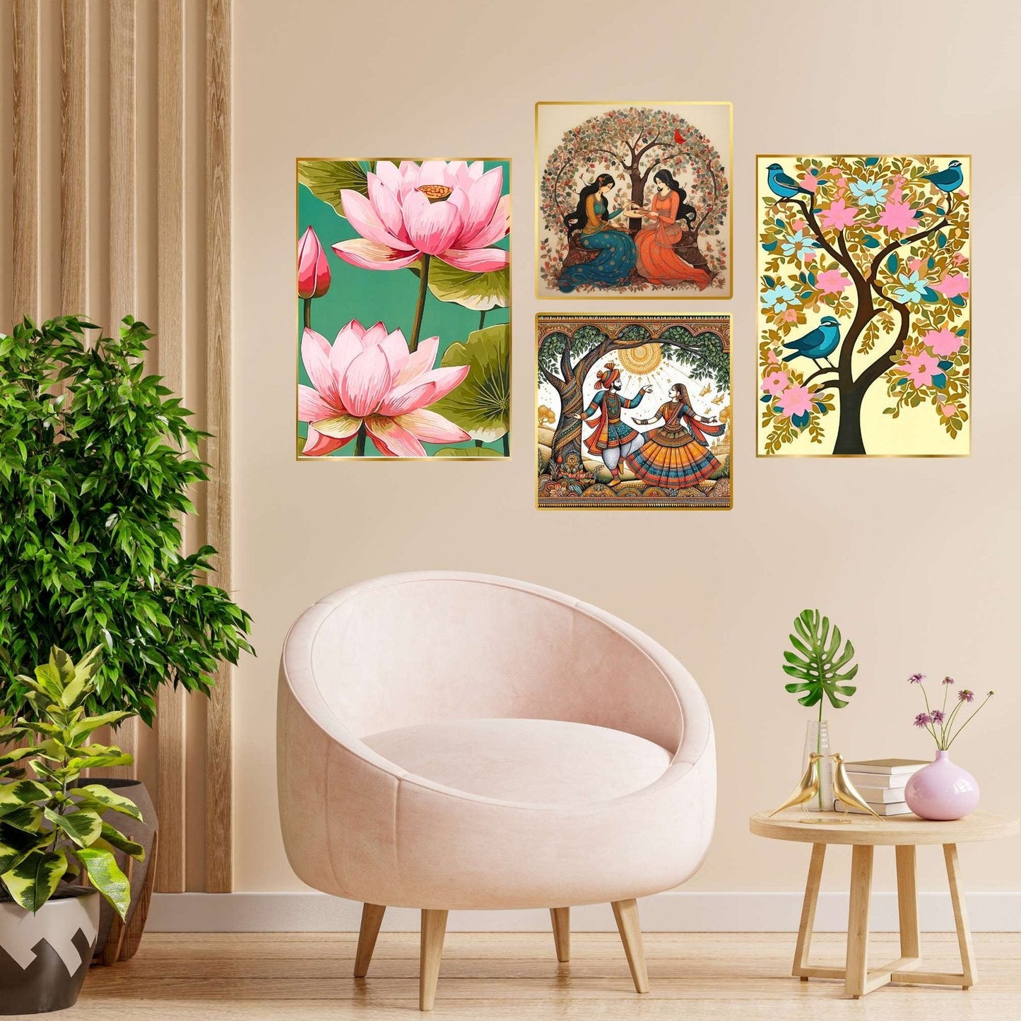 Set of Four Wall Paintings for Wall Dacoration Golden Framed Wall Paintings for Living Room & Bedroom Wall Art for Home Decoration & Office Wall Décor (13×10 inch CH-GD4-11)