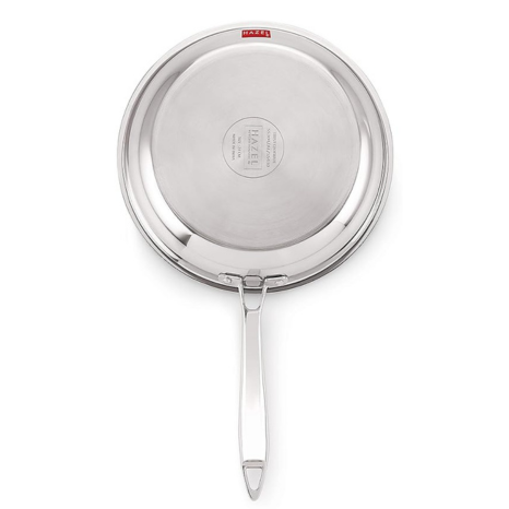 Hazel Triply Stainless Steel Frying Pan Induction Base Bottom Deep Fry Pan with Steel Lid 1.8 Litre 22 cm