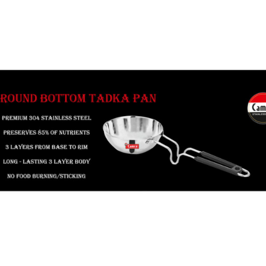 Camro Triply Round Bottom Tadka Pan 12 No 400 Gms Stainless Steel Induction Friendly