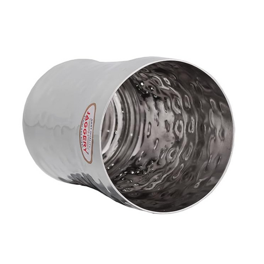 Jaggery Stainless Steel Drinking Serving Water Milk Juice Glass Glasses Set 350 ml Hammered eco Pack of 2