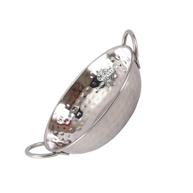 Indian Art Villa Stainless Steel Kadhai Wok With Hammered Finish And Dual Handles - 270 gms
