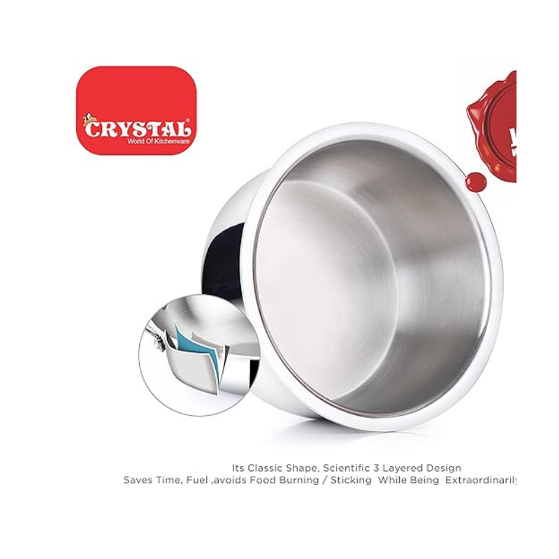 Crystal TriPro -Triply Stainless Steel Tope with Lid - 18 cm (Induction Bottom) - 1100 gms