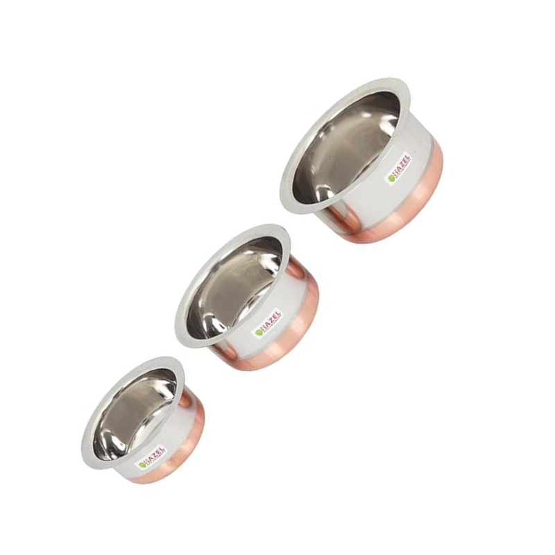 Hazel Utensils Set for Kitchen Set of 3 (350 ml, 600 ml & 830 ml) Copper Bottom Utensils for Cooking