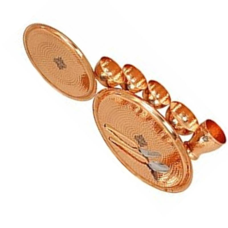 Indian Art Villa Pure Copper Hammered Design 9 Pieces Dinner Set