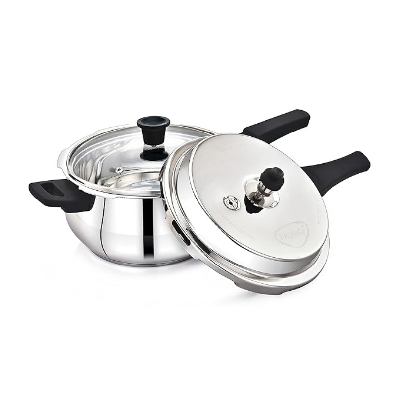 Praylady Stainless Steel Pressure Cooker With Outer Lid Neo + Belly Cooker 1.5 Liter Silver