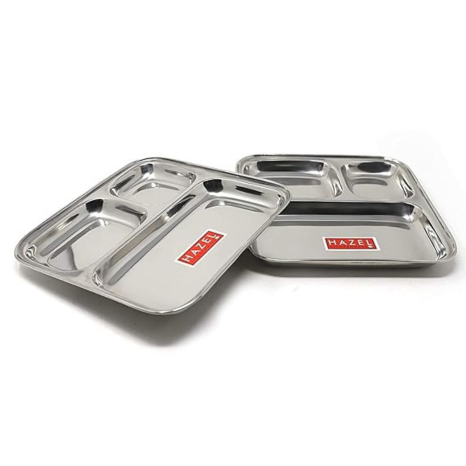 Hazel Pav Bhaji Plates for Restaurant Small Stainless Steel Compartment Plate 3 in 1 Mess Plate Steel