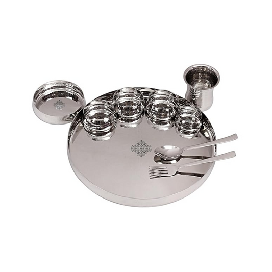 Indian Art Villa Hammered Curved Steel Dinner Thali Set 9 Pieces - 910 gms