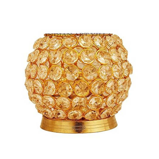 IndianArtVilla Brass Akhand Jyot Crystal Diya, Oval Shape, Oil Puja Lamp - 360 gms