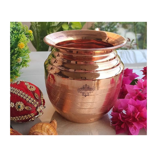 Indian Art Villa Pure Copper Pooja Kalash Lota with Layered Neck with Lining Design - 200 gms