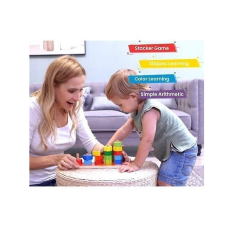 Smoneo Wooden Geometric Shapes Stacking&Sorting Toy for 3+ Kids Montessori Color Recognition 5 ShapesMulticolor