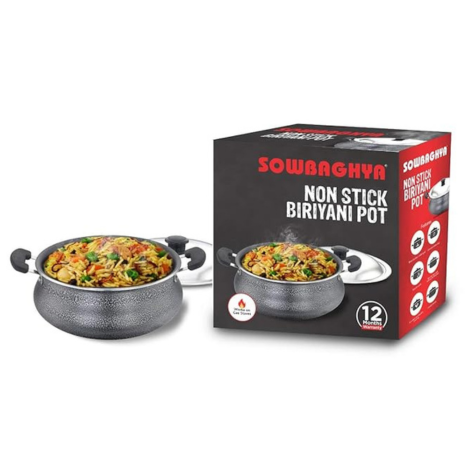 Sowbaghya Aluminium Biriyani Pot With Lid 2 L (Black) Handi Patila Bhagona Tapeli with Lid
