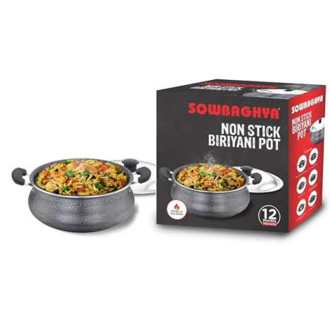 Sowbaghya Aluminium Biryani Pot with Lid 3 Liters (Black) Handi Patila Bhagona Tapeli With Lid