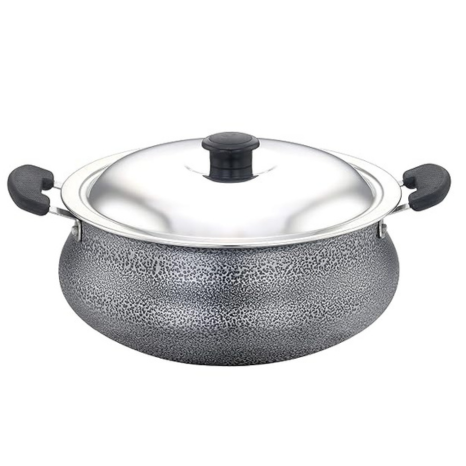 Sowbaghya Aluminium Biryani Pot with Lid 3 Liters (Black) Handi Patila Bhagona Tapeli With Lid