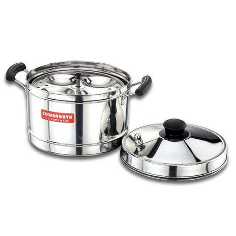Sowbaghya Induction Base Stainless Steel Idli Maker (Silver 4 Plates) Silver Idly Cooker Pot