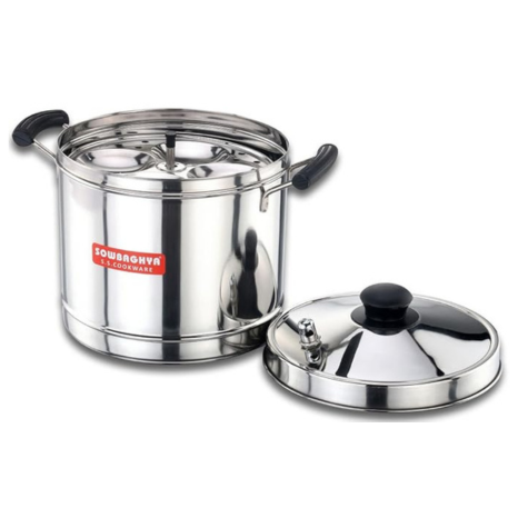 Sowbaghya Induction Base Stainless Steel Idli Maker (6 Plates) 24 idlis Silver Idly Cooker Pot