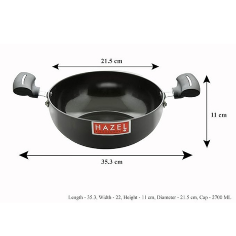 Hazel Hard Anodized Kadai Small Kadai for Deep Frying 2700 Ml with 3 mm Thickness