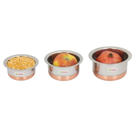 Hazel Utensils Set for Kitchen Set of 3 (350 ml, 600 ml & 830 ml) Copper Bottom Utensils for Cooking