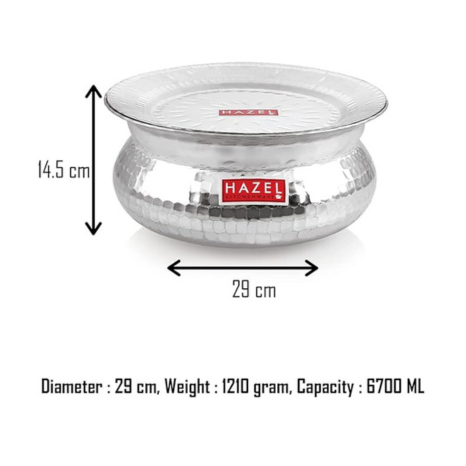 Hazel Aluminium Hammered Finish Cooking Pot Handi with Lid 29 cm with 6700 ml Capacity
