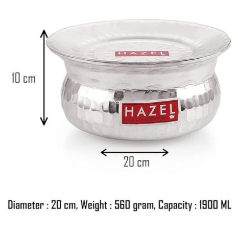 Hazel Aluminium Hammered Finish Handi with Lid Biryani Rice Cooking Pot Vessel 20 cm