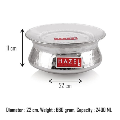Hazel Aluminium Hammered Finish Handi with Lid Biryani Rice Cooking Pot Dhari 22 cm 2400 Ml