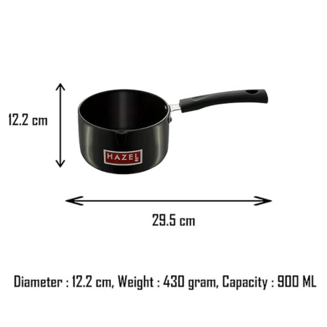 Hazel Hard 3 mm Aluminium Anodized Tea Milk Sauce Pan (12.2 cm, 900 ml, Black)
