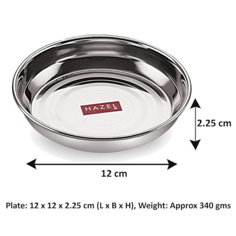 Hazel Steel Plate 12 cm Medium Multipurpose Stainless Steel Plates Set for Kitchen Serving Plate