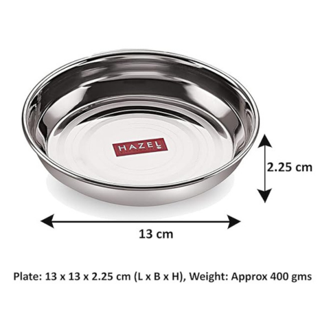 Hazel Stainless Steel Plate Snacks Serving Set of 6 Large Size of 13 cm Set for Kitchen