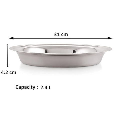 Hazel Stainless Steel Parat 31 cm with 2400 ml Capacity Steel Parat for Dough Flour Kneading